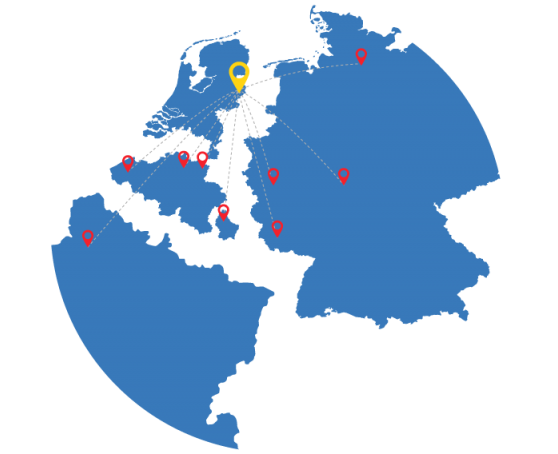 kaart-europa Nationaal en internationaal transport J. Wessels & Zn.